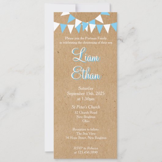 Baby Bunting Blue Baptism Christening Invitation Kaart (Voorkant)