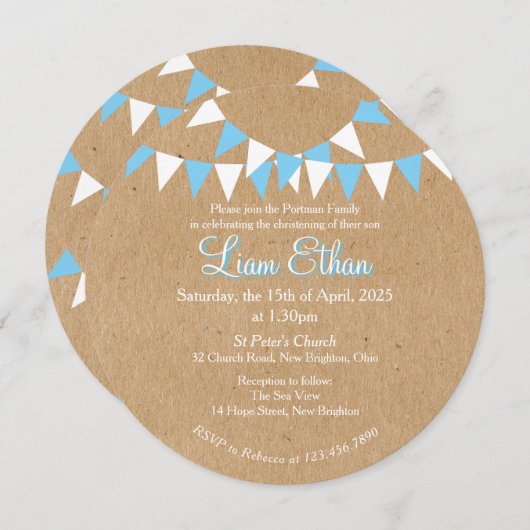 Baby Bunting Blue Baptism Christening Uitnodiging (Voorkant / Achterkant)