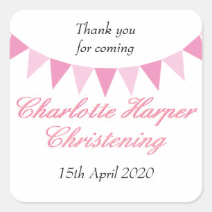 Baby Bunting Roze Doop Favor Vierkante Sticker