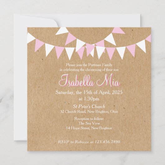 Baby Bunting Roze Doop Uitnodiging doop (Voorkant)