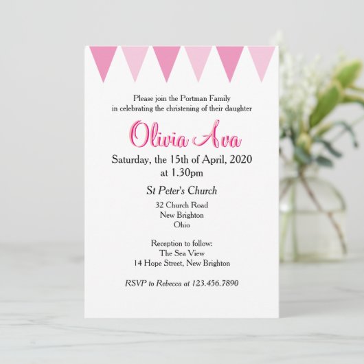 Baby Bunting Roze Doop Uitnodiging doop (Staand voorkant)