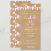 Baby Bunting Roze Doop Uitnodiging doop (Voorkant / Achterkant)