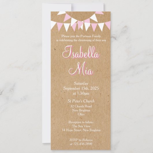 Baby Bunting Roze Doop Uitnodiging doop (Voorkant)