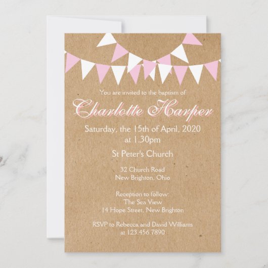 Baby Bunting Roze Doop Uitnodiging doop (Voorkant)