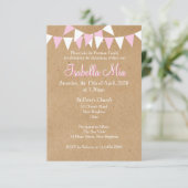 Baby Bunting Roze Doop Uitnodiging doop (Staand voorkant)