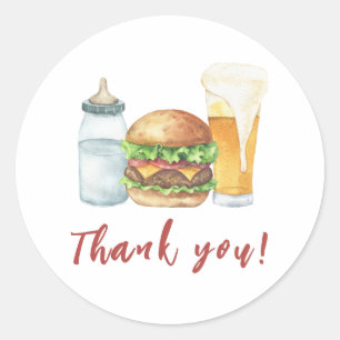 Baby, Burgers en Bieren Baby shower Bedankt Ronde Sticker