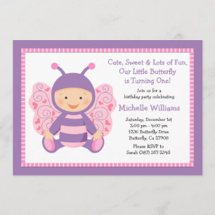 Baby Butterfly Birthday Party Invitation Kaart