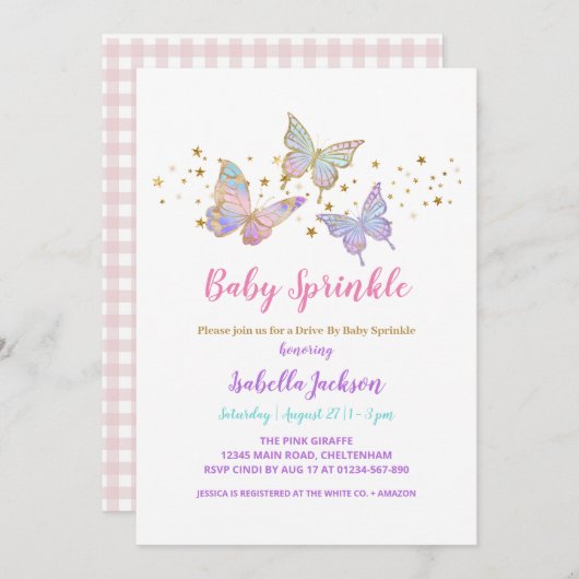 Baby Butterfly Invite Kaart (Voorkant / Achterkant)