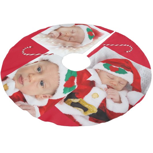 Baby Candy Cane Uw Aangepaste Familie Foto's Kerstboom Rok (Gekanteld)