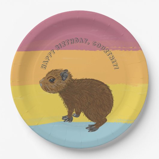 Baby Capybara Cute Illustration Colorful Striped Papieren Bordje (Voorkant)
