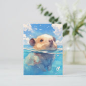 Baby Capybara Swimming in Deep Blue Ocean Water Briefkaart (Staand voorkant)