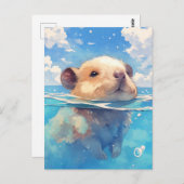 Baby Capybara Swimming in Deep Blue Ocean Water Briefkaart (Voorkant / Achterkant)