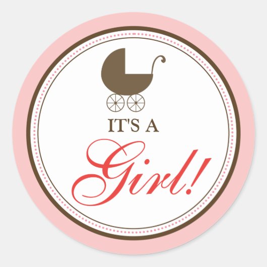 Baby Carriage Aankondiging Sticker (roze) (Voorkant)