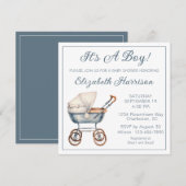 Baby Carriage Baby Boy Shower Uitnodiging (Voorkant / Achterkant)