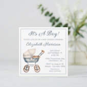 Baby Carriage Baby Boy Shower Uitnodiging (Staand voorkant)