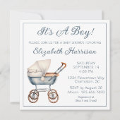 Baby Carriage Baby Boy Shower Uitnodiging (Voorkant)