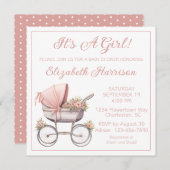  Baby Carriage Baby Meisje Douche Uitnodiging (Voorkant / Achterkant)