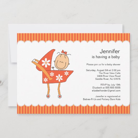 Baby Carriage Baby shower Invitation Stick Figuur Kaart (Voorkant)