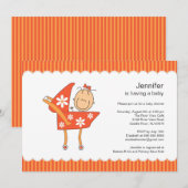 Baby Carriage Baby shower Invitation Stick Figuur Kaart (Voorkant / Achterkant)