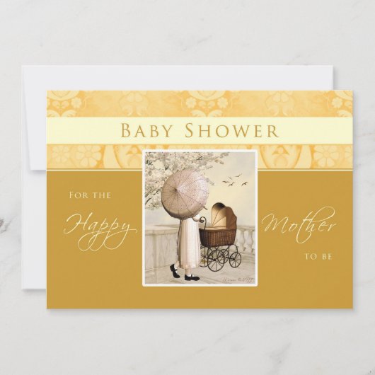 Baby Carriage Baby shower Invite - Golden Kaart (Voorkant)