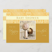 Baby Carriage Baby shower Invite - Golden Kaart (Voorkant / Achterkant)