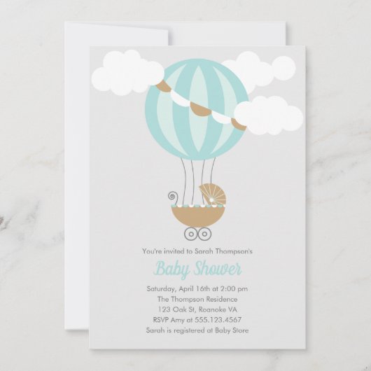 Baby Carriage Ballon Jongen Baby Shower Kaart (Voorkant)