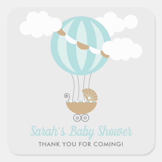 Baby Carriage Balloon Boy Baby shower Vierkante Sticker (Voorkant)