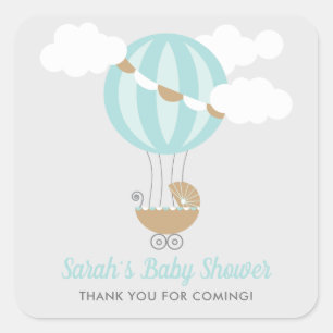 Baby Carriage Balloon Boy Baby shower Vierkante Sticker