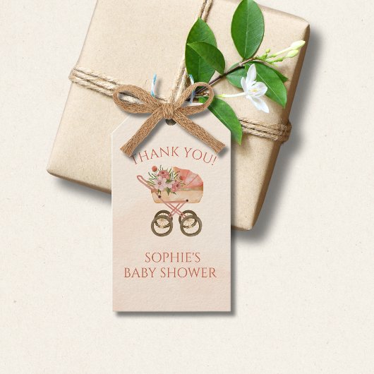 Baby Carriage Bloemige Bedankt Cadeaulabel
