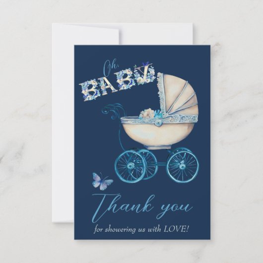 Baby Carriage Boy Baby shower Bedankt (Voorkant)