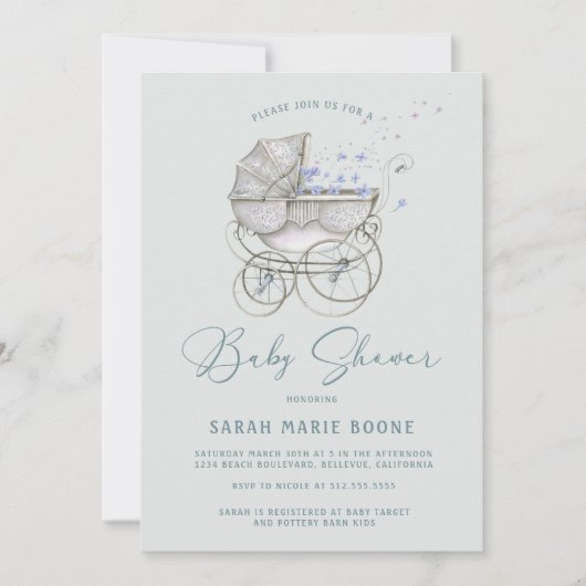  Baby Carriage Boy Baby shower Kaart (Voorkant)