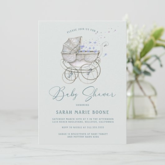  Baby Carriage Boy Baby shower Kaart (Staand voorkant)