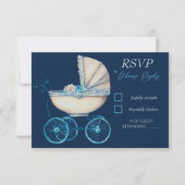 Baby Carriage Boy Baby shower RSVP-kaart RSVP Kaartje (Voorkant)