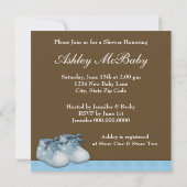 Baby Carriage Brown Blue Baby Boy Shower Kaart (Achterkant)