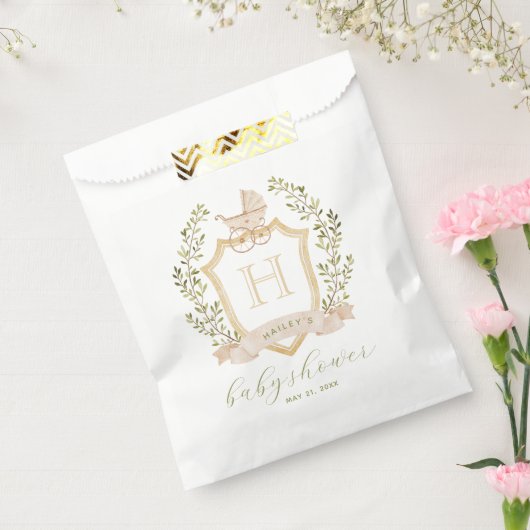 Baby Carriage Crest Monogram | Neutraal Baby showe Bedankzakje (Gezegeld)
