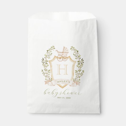 Baby Carriage Crest Monogram | Neutraal Baby showe Bedankzakje (Voorkant)