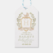 Baby Carriage Crest Monogram | Neutraal Baby showe Cadeaulabel (Voorkant)