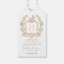 Baby Carriage Crest Monogram | Neutraal Baby showe Cadeaulabel