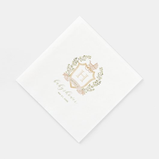 Baby Carriage Crest Monogram | Neutraal Baby showe Servet (Hoek)