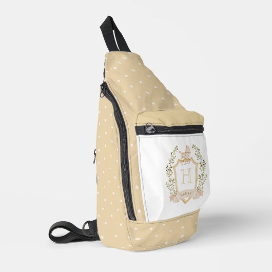 Baby Carriage Crest Monogram | Neutrale Baby Sling Bag (Linkerhoek)