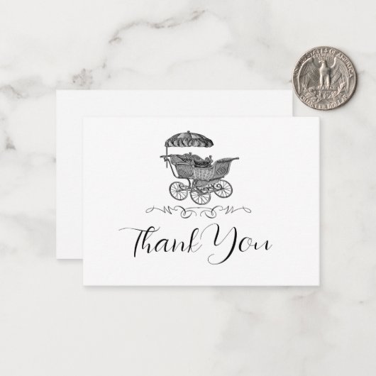 Baby Carriage Dank u kaart Notitiekaartje (Voorkant / Achterkant in situ)