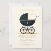  Baby Carriage Elegant Navy Baby shower Kaart (Voorkant)