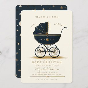 Baby Carriage Elegant Navy Baby shower Kaart