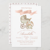 Baby Carriage en Bunny Baby Meisje Kaart (Voorkant / Achterkant)