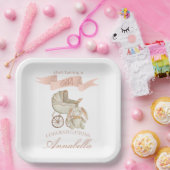  Baby Carriage en Bunny Baby Meisje Papieren Bordje (Feest)