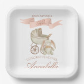  Baby Carriage en Bunny Baby Meisje Papieren Bordje (Voorkant)