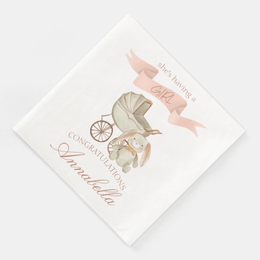  Baby Carriage en Bunny Baby Meisje Servet (Hoek)