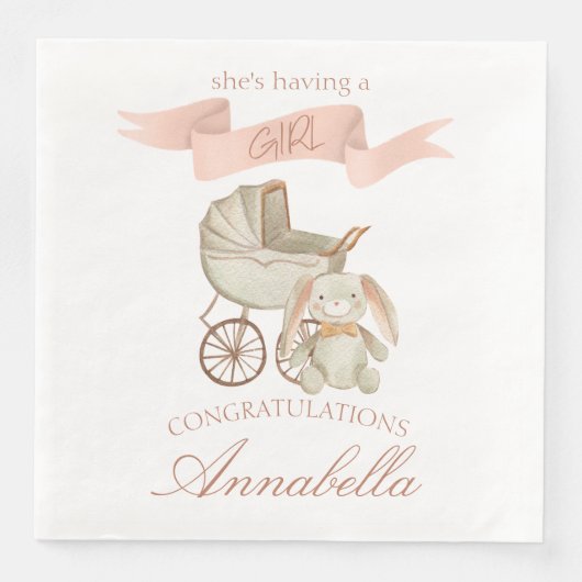  Baby Carriage en Bunny Baby Meisje Servet (Voorkant)
