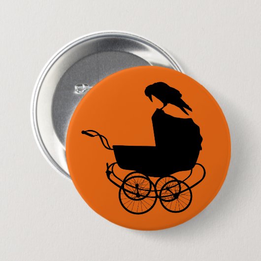 Baby Carriage en Crow Ronde Button 7,6 Cm (Voorkant /achterkant)