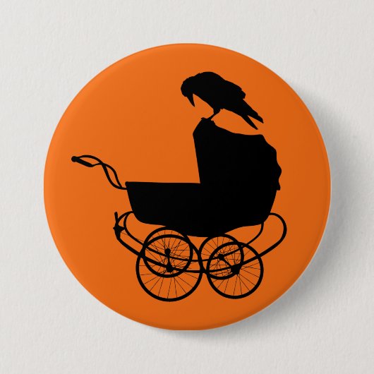 Baby Carriage en Crow Ronde Button 7,6 Cm (Voorkant)